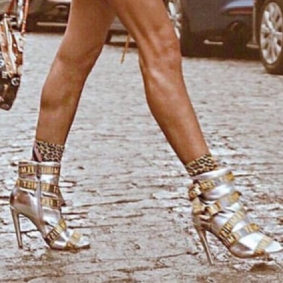 Cape Robbin Shoes - CAPE ROBBIN Booties Metallic Silver FEMINIST Text Ribbon Stiletto Booties Size 6